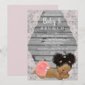 Roze Lace Rustic Baby Brunch Invite Kaart (Voorkant / Achterkant)