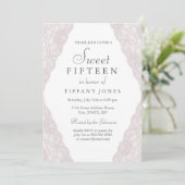 Roze  Lace Sweet 15 Uitnodiging (Staand voorkant)