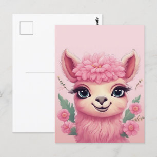 Roze lachende Baby Lama Briefkaart