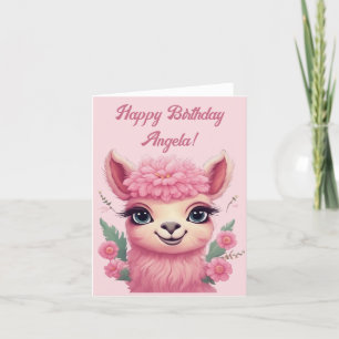 Roze lachende Baby Lama Feestdagen Kaart