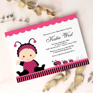 Roze Lady Bug Baby shower Uitnodiging