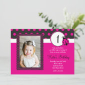 Roze Lady Bug Birthday Uitnodiging (Staand voorkant)