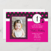 Roze Lady Bug Birthday Uitnodiging (Voorkant / Achterkant)