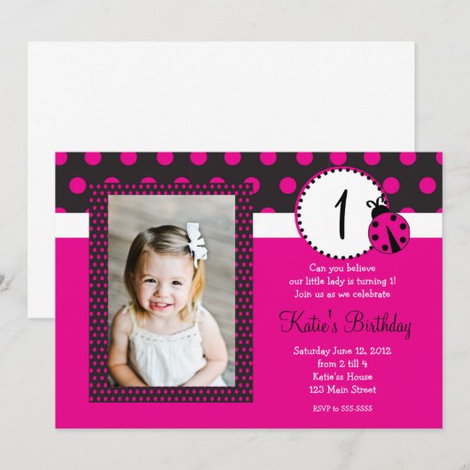 Roze Lady Bug Birthday Uitnodiging (Voorkant / Achterkant)