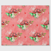 Roze Lady Bug en paddenstoelpatroon Cadeaupapier (Vlak)