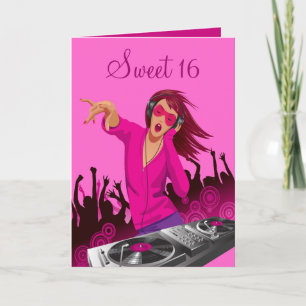 Roze Lady DJ Sweet 16 Kaart