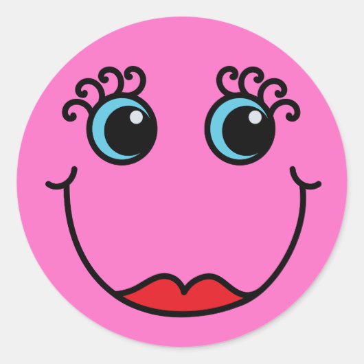 Roze Lady Face Ronde Sticker (Voorkant)