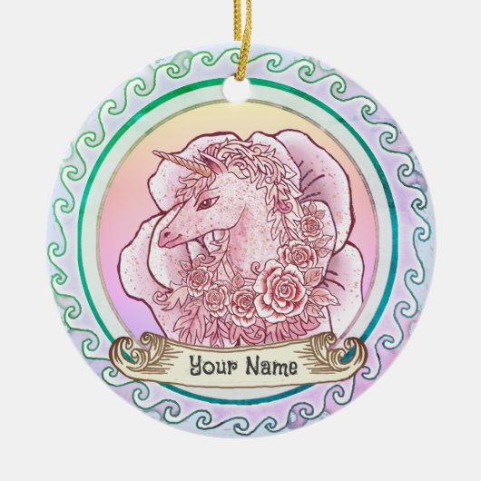 Roze Lady Unicorn Keramisch Ornament (Voorkant)