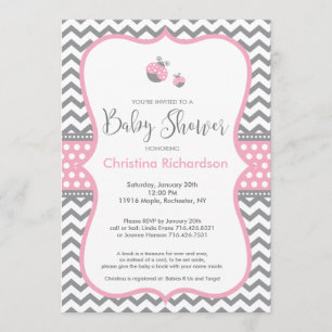 Roze Ladybug Baby shower Invitation Kaart