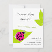 Roze Ladybug Birthday Invitation Kaart (Voorkant)