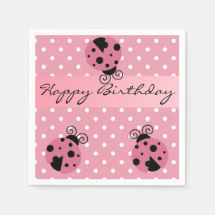Roze Ladybug en Polka Dots Happy Birthday Napkins Servet