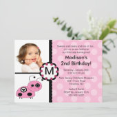 Roze Ladybug Foto Birthday Invitation Kaart (Staand voorkant)
