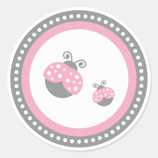 Roze Ladybug Ronde Sticker (Voorkant)