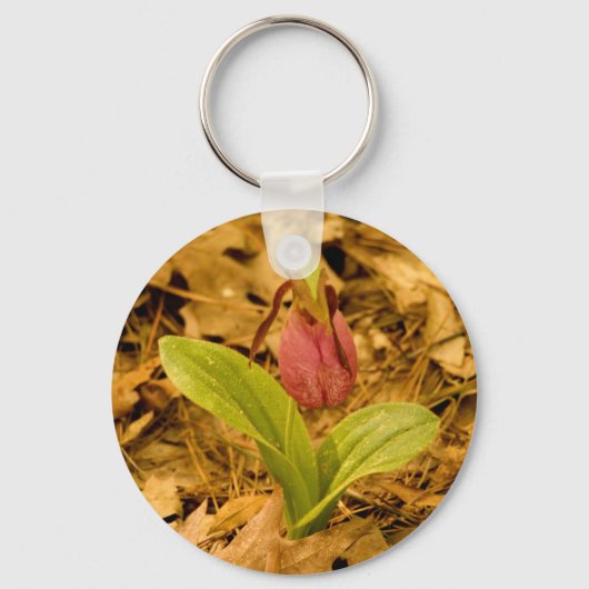 Roze Lady's Slipper Sleutelhanger (Voorkant)