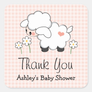 Roze lam Baby shower Etiketten Stickers