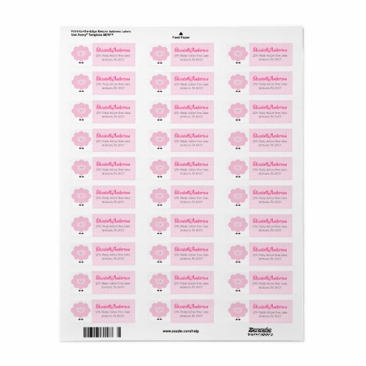 Roze Lam Baby shower Schattige Lief Modern Adres Etiket (Full Sheet)