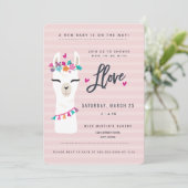 Roze lama-baby shower Uitnodiging // lama-liefde (Staand voorkant)