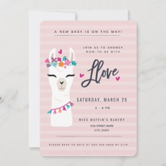 Roze lama-baby shower Uitnodiging // lama-liefde