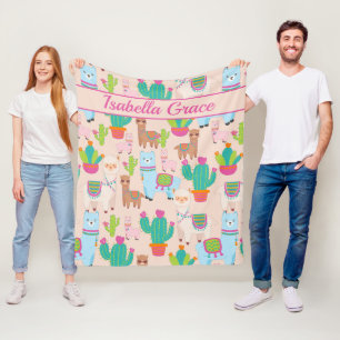 Roze lama en cactus patroon fleece deken