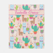 Roze lama en cactus patroon fleece deken (Voorkant)