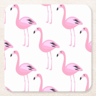 Roze lamingos 2 2 vierkante kartonnen onderzetter