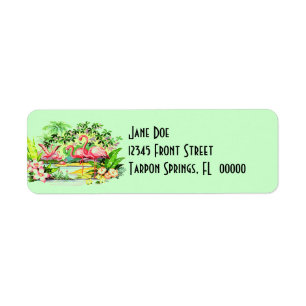Roze lamingos Birds  Style Adresetiketten Etiket