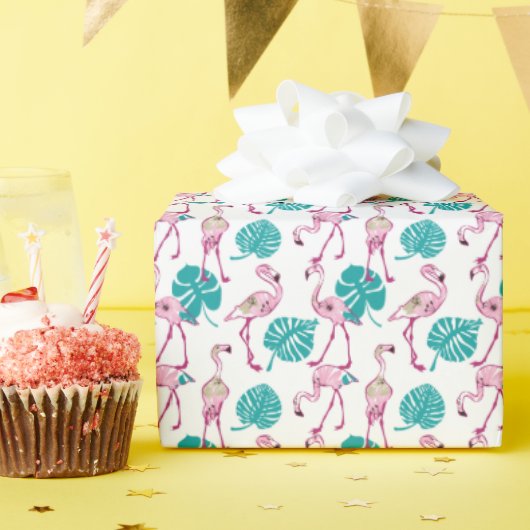 Roze lamingos cadeaupapier (Verjaardagsfeest)