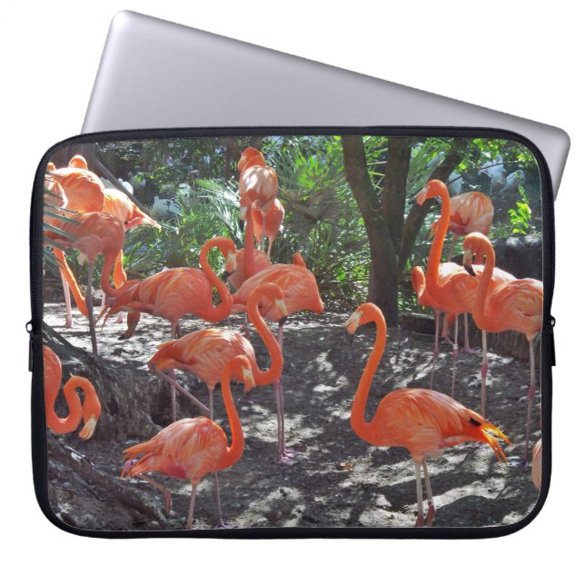 Roze lamingos laptop sleeve (Voorkant)
