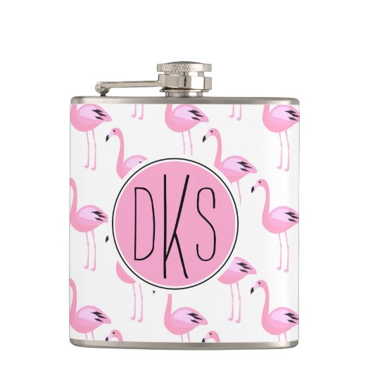 Roze lamingos | Monogram Heupfles (Voorkant)