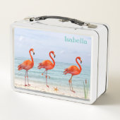 Roze lamingos op de strand (Achterkant)