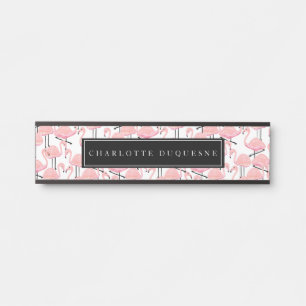 Roze lamingos op maat deurbordje