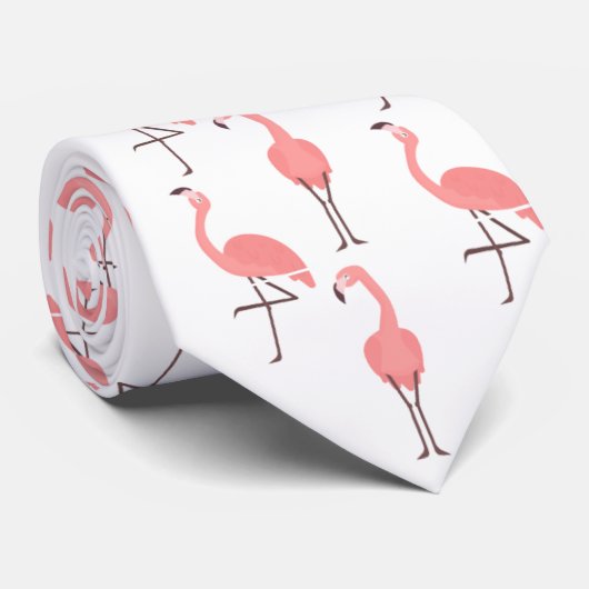 Roze lamingos op wit stropdas (Opgerold)