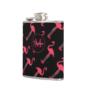 Roze lamingos op zwart-persoonlijk heupfles (Links)