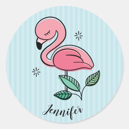  roze lamingos ronde sticker (Voorkant)