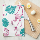 Roze lamingos theedoek (Quarter Fold)