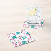 Roze lamingos vierkante kartonnen onderzetter (Insitu)