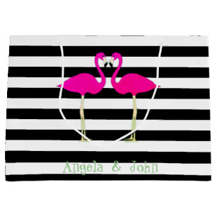 Roze lamingos, zwarte witte strepen, op maat gesne large cadeauzakje