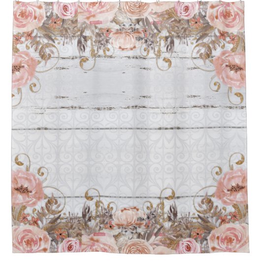 Roze land Floral Grey Wood Douchegordijn (Voorkant)