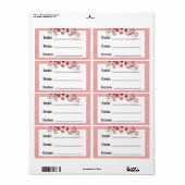 Roze Landelijke Bloemige Inmaak- en Voedselopslag  Etiket (Full Sheet)