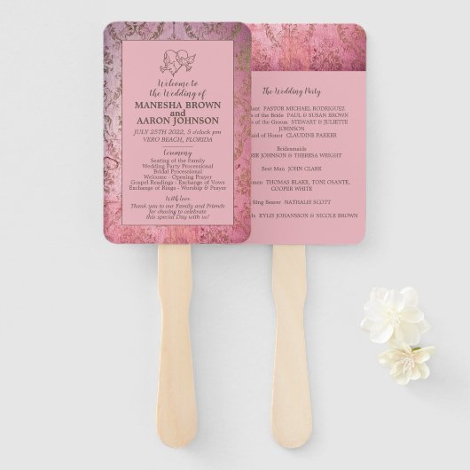 ROZE LANDSTIJL - Trouwprogramma waaier (Voorkant en achterkant)