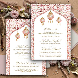 Roze Lantaarns Blush Roze Goud Moslim Bruiloft Kaart