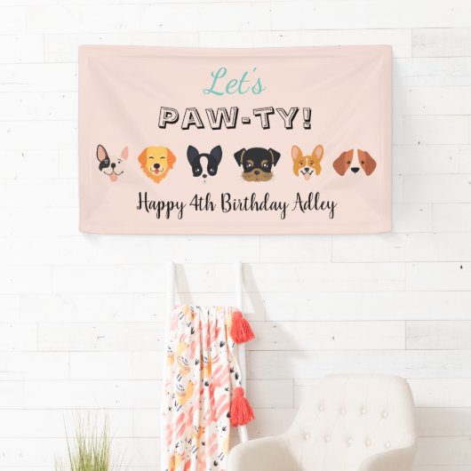 Roze Laten we Paw-ty Dog Birthday Party Spandoek (Insitu)