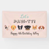Roze Laten we Paw-ty Dog Birthday Party Spandoek (Horizontaal)