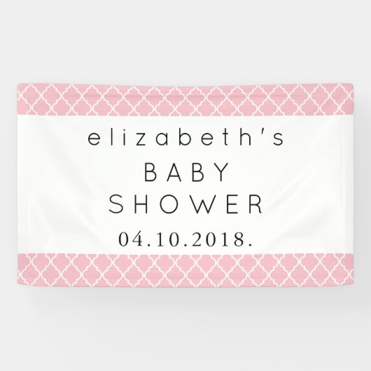 Roze Latticework, Marokkaanse Trellis, Baby shower Spandoek (Horizontaal)