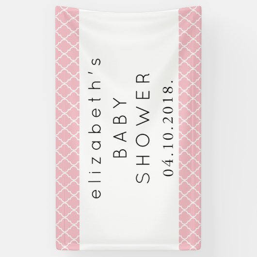 Roze Latticework, Marokkaanse Trellis, Baby shower Spandoek (Verticaal)