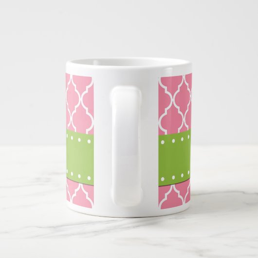Roze Latticework, Quatrefoil, Trellis, Monogram Extra Grote Beker (Achterkant)