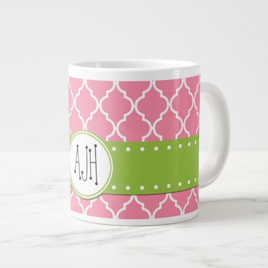 Roze Latticework, Quatrefoil, Trellis, Monogram Extra Grote Beker (Voorkant rechts)