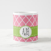 Roze Latticework, Quatrefoil, Trellis, Monogram Extra Grote Beker (Voorkant)