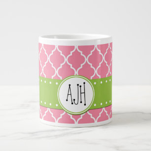 Roze Latticework, Quatrefoil, Trellis, Monogram Extra Grote Beker