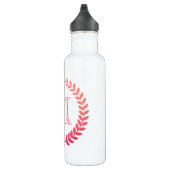 Roze Laurel Wreath Monogram Waterfles (Rechts)